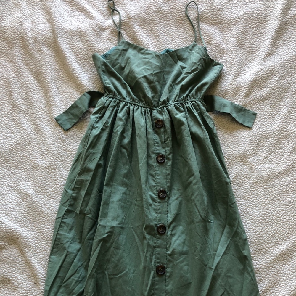 Green, button down, backless A-line dress